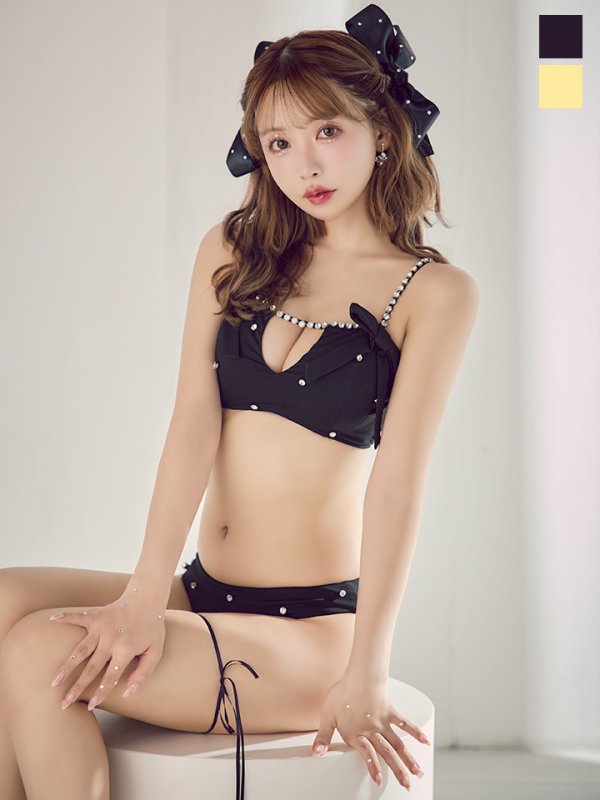 画像1: 【予約 / 6月上旬発送予定】【ビキニ】【水着】サイドリボンビジュースタッズビキニ 2点セット [YMT]
