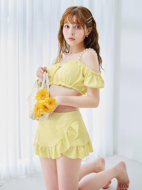 画像22: 【即日発送】【ビキニ】【水着】オフショルフレアスカートビキニ  4点セット[YMT]