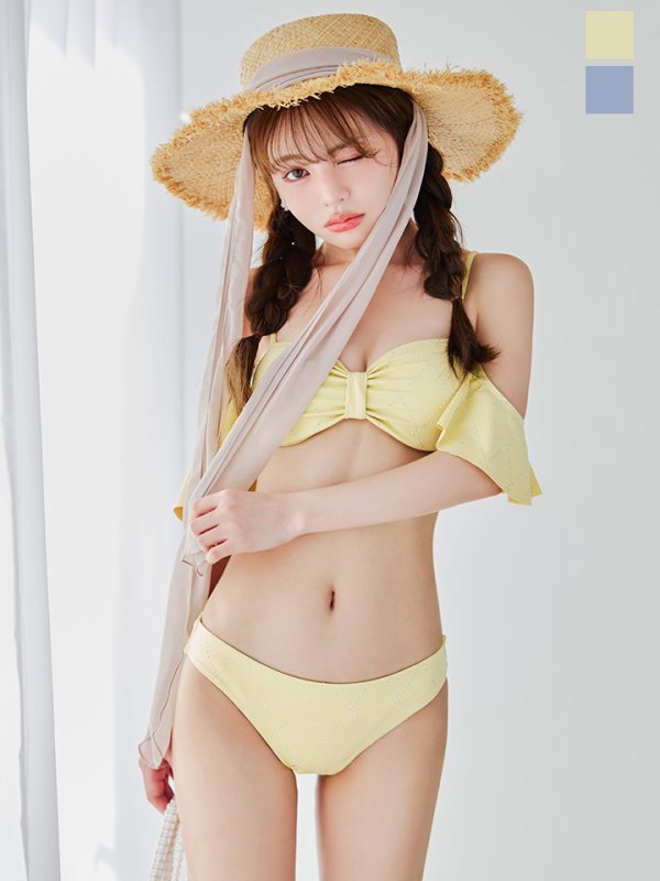 画像6: 【即日発送】【ビキニ】【水着】ビジューリボンフリルスリーブビキニ 2点セット[YMT]M275dzc