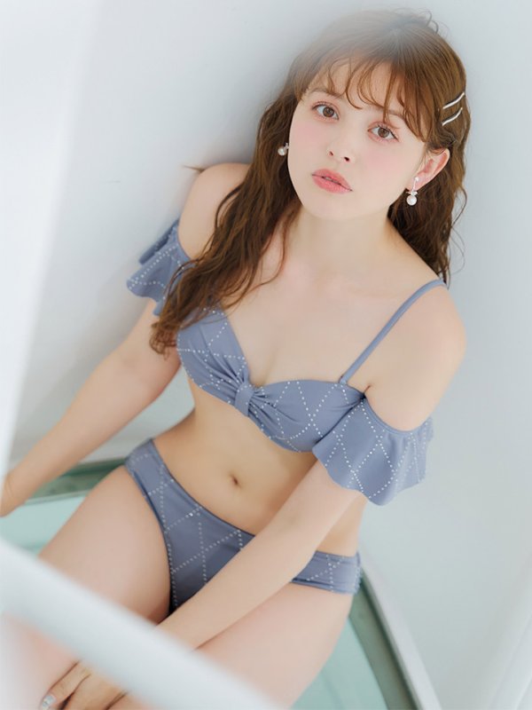 画像1: 【予約 / 6月下旬発送予定】【ビキニ】【水着】ビジューリボンフリルスリーブビキニ 2点セット[YMT]M275dzc