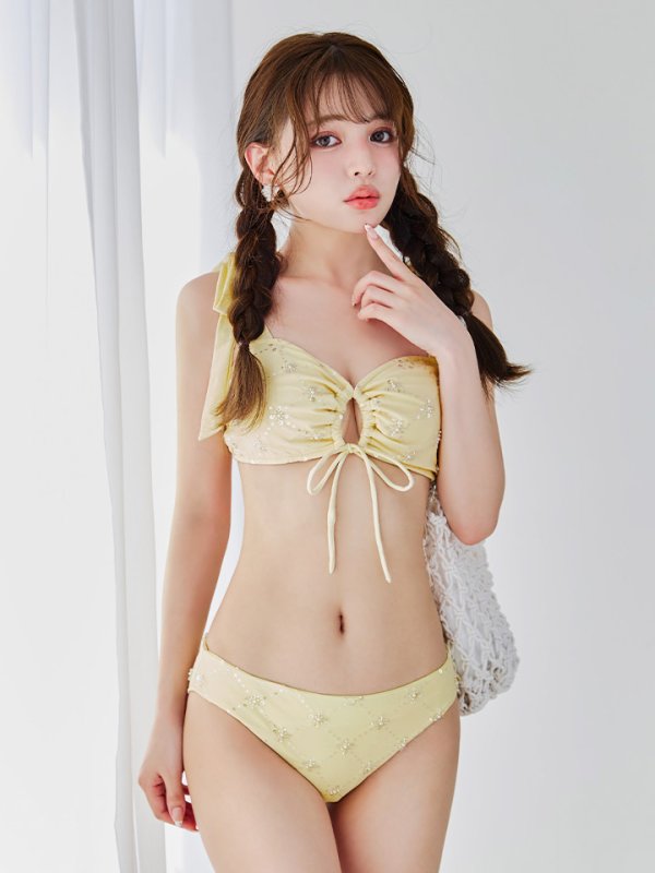 画像17: 【即日発送】【ビキニ】【水着】 ビジューギャザーフロントリボンビキニ 2点セット[YMT]