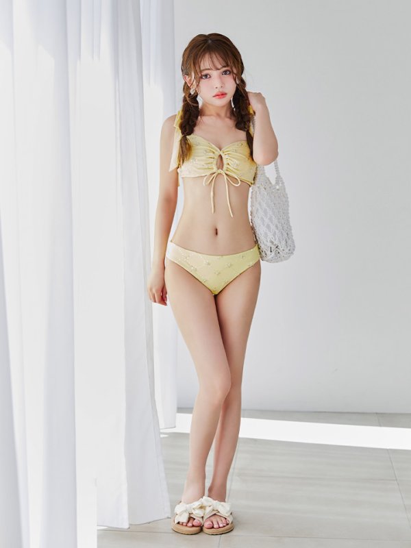 画像21: 【即日発送】【ビキニ】【水着】 ビジューギャザーフロントリボンビキニ 2点セット[YMT]