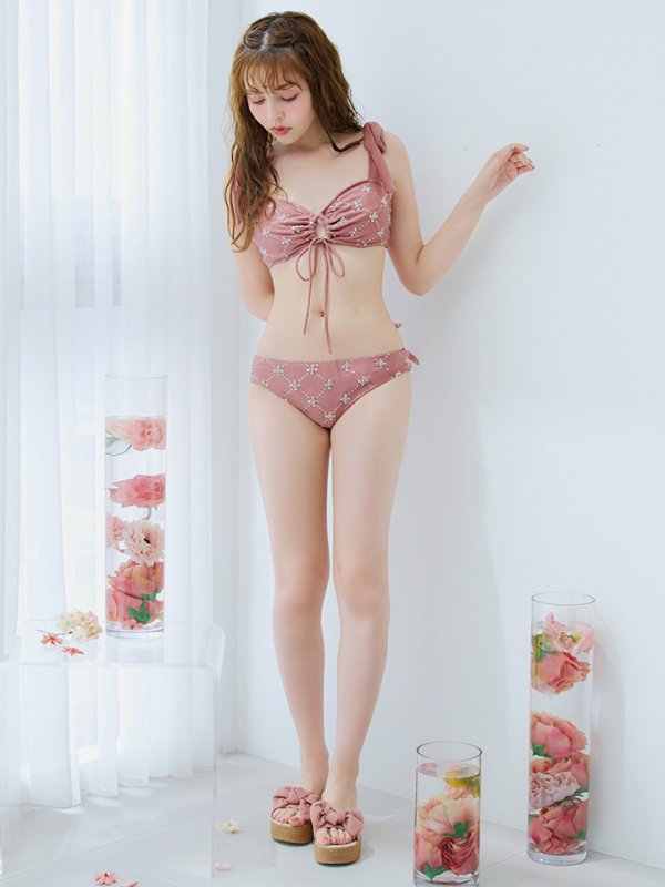 画像7: 【即日発送】【ビキニ】【水着】 ビジューギャザーフロントリボンビキニ ビキニ 2点セット[YMT]M276dzc