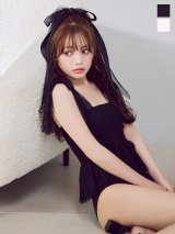 【予約 / 6月中旬発送予定】【ビキニ】【水着】ドットチュールペプラムフリルビキニ 2点セット [YMT]