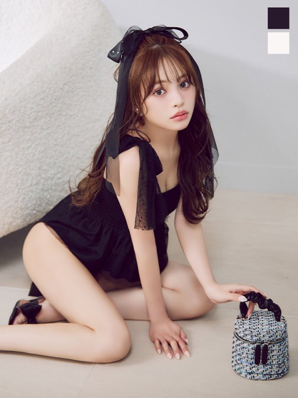 画像2: 【予約 / 6月中旬発送予定】【ビキニ】【水着】ドットチュールペプラムフリルビキニ 2点セット [YMT]