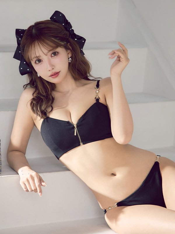 画像17: 【即日発送】【ビキニ】【水着】フロントジップビジューチェーンビキニ 2点セット [YMT]