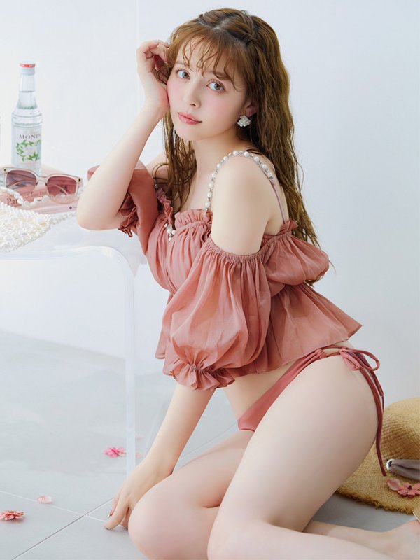 画像1: 【ノベルティ対象】【予約 / 6月下旬発送予定】【ビキニ】【水着】 パフスリーブフリルビキニ  2点セット[YMT]M282dzp