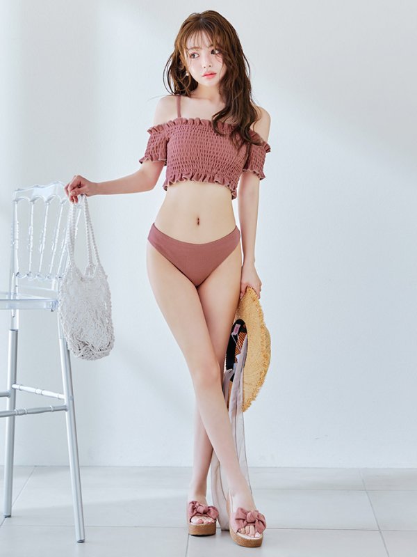 画像7: 【即日発送】【ビキニ】【水着】シャーリングオフショルビキニ  2点セット [YMT]