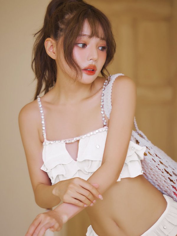 画像2: 【一部予約商品/6月上旬発送予定】【ビキニ】【水着】 ガーリーフリル×ビスチェ セットアップ ビキニ 2点セット[FB01]