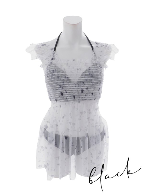 画像38: 【ビキニ】【水着】チュール花柄トップス付きビキニ 3点セット [FB01]【予約 / 6月上旬発送予定】