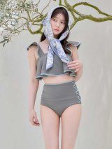 【ビキニ】【水着】フリル×バイカラー・ハイウエストビキニ 2点セット 2点セット[FB01]【予約 /6月上旬発送予定】