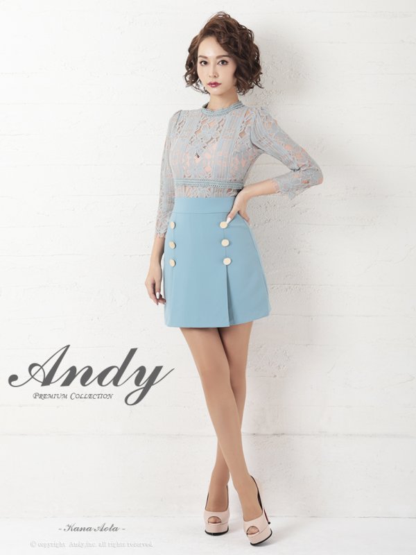 画像2: 【Andy ANDY Fashion Press 09 COLLECTION 05】フラワーレース/ ゴールドボタンデザイン/ 七分袖/ 長袖/ 袖あり/ プリーツ/ ミニドレス/ キャバドレス[OF05]