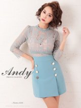 【Andy ANDY Fashion Press 09 COLLECTION 05】フラワーレース/ ゴールドボタンデザイン/ 七分袖/ 長袖/ 袖あり/ プリーツ/ ミニドレス/ キャバドレス[OF05]