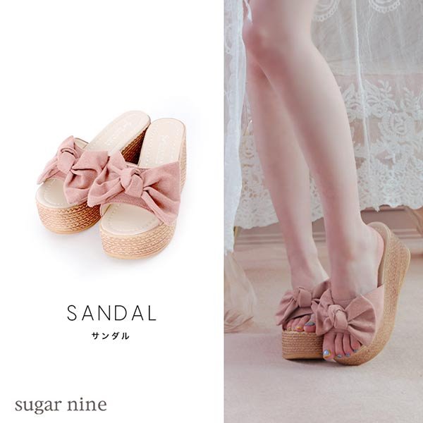 画像11: 【即日発送】【水着小物：ビーチサンダル】ピンクリボンウェッジサンダル[YMT]