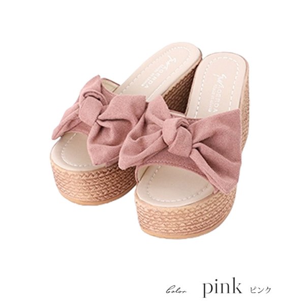 画像7: 【即日発送】【水着小物：ビーチサンダル】ピンクリボンウェッジサンダル[YMT]