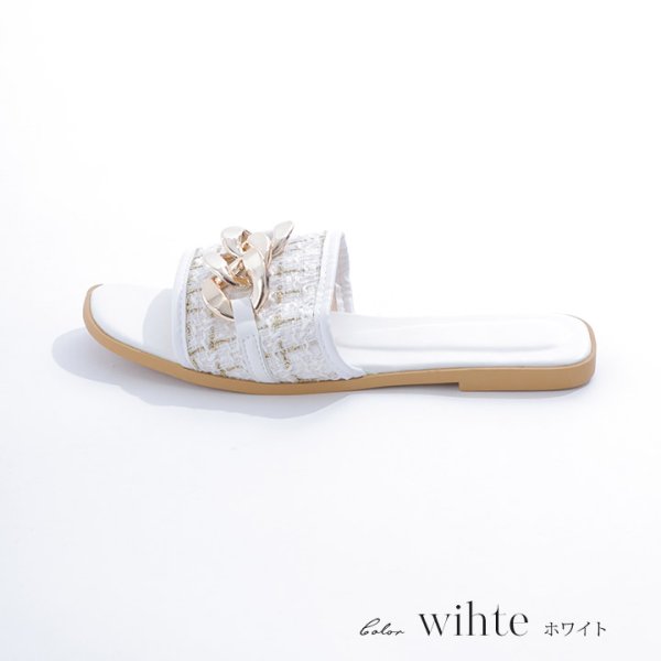 画像5: 【即日発送】【水着小物：ビーチサンダル】ゴールドチェーン付き/ ツイードサンダル[YMT]