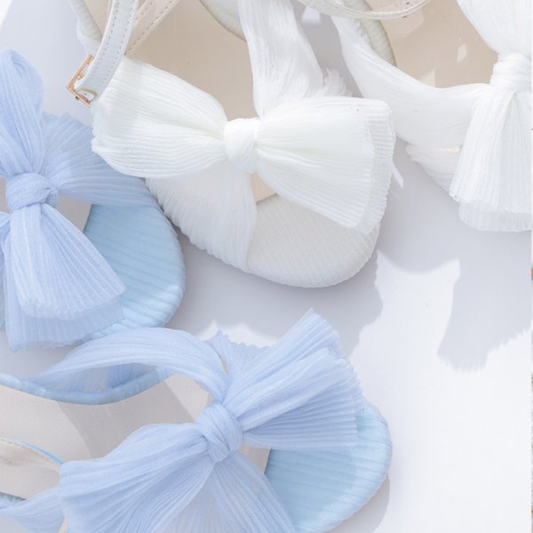 画像6: 【即日発送】【水着小物：ビーチサンダル】シフォンリボン/ ストラップ付きヒールサンダル[YMT]