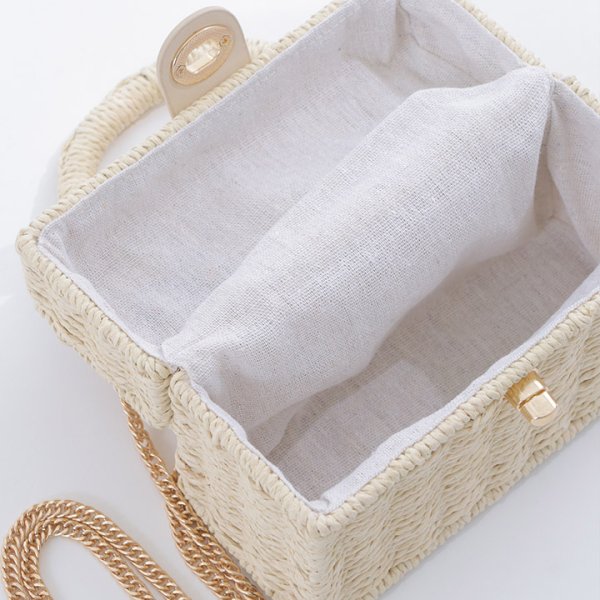 画像12: 【即日発送】【ビキニ】【水着小物：ビーチバッグ】ショルダーチェーン付き/ ランタン編み/ スクエアかごバッグ[YMT]