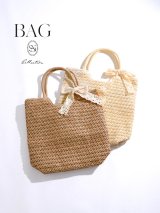 【即日発送】【ビキニ】【水着小物：ビーチバッグ】レースリボン付きカゴバッグ【2カラー】[FB01]