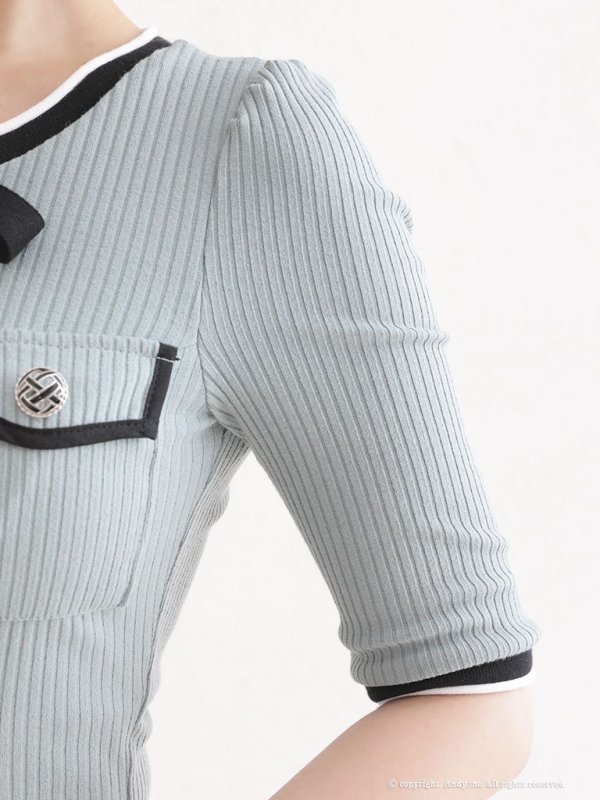 画像24: 【ANDY/アンディ】ネックリボン/ 五分袖/ 袖あり/ ストレッチリブ/ パイピング/ ボタン/ ワンピース/ Aライン/ ミニドレス/ キャバドレス[OF05]