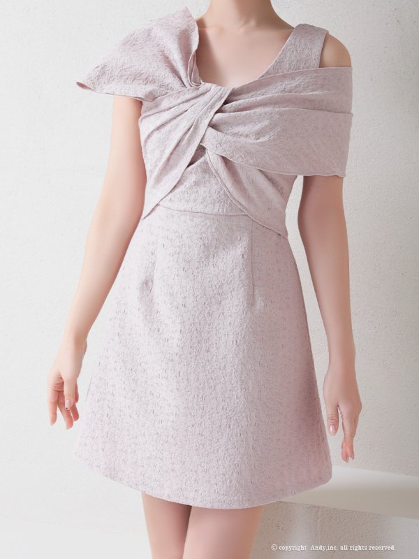 画像4: 【Andy ANDY Fashion Press 14 COLLECTION 04】ジャガード/ ワンカラー/ デコルテクロスリボン/ アシンメトリー/ フレア/ Aライン/ 台形スカート/ ミニドレス/ キャバドレス[OF05]