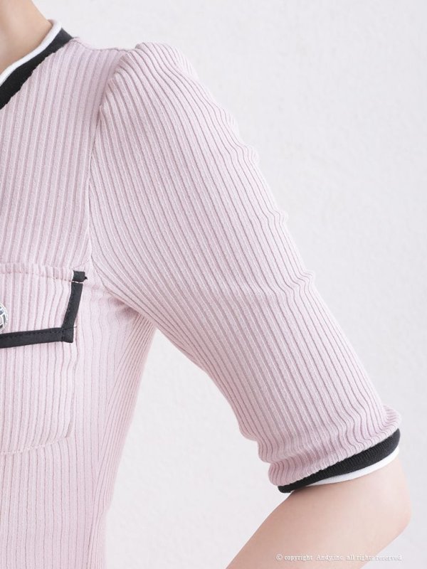 画像33: 【ANDY/アンディ】ネックリボン/ 五分袖/ 袖あり/ ストレッチリブ/ パイピング/ ボタン/ ワンピース/ Aライン/ ミニドレス/ キャバドレス[OF05]