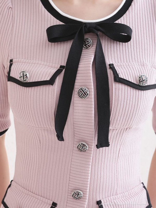 画像34: 【ANDY/アンディ】ネックリボン/ 五分袖/ 袖あり/ ストレッチリブ/ パイピング/ ボタン/ ワンピース/ Aライン/ ミニドレス/ キャバドレス[OF05]