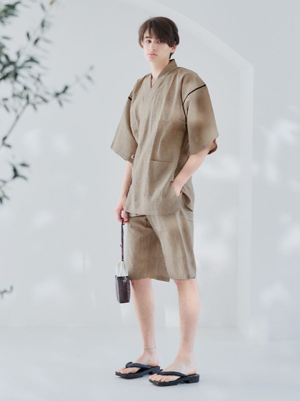 画像4: 【即日発送】【メンズ甚平】ベージュ甚平【甚平2点セット 甚平/下駄】[YMT]
