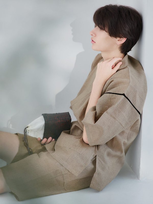 画像6: 【即日発送】【メンズ甚平】ベージュ甚平【甚平2点セット 甚平/下駄】[YMT]