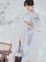 【即日発送】【メンズ甚平】白地に黒縞模様甚平【甚平・下駄セット】[YMT]