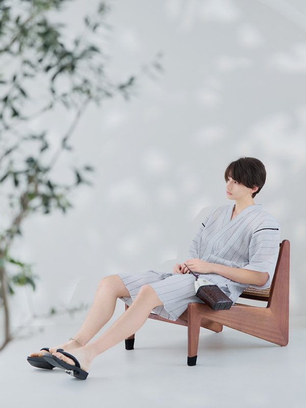 画像13: 【即日発送】【メンズ甚平】白地に黒縞模様甚平【甚平2点セット 甚平/下駄】[YMT]