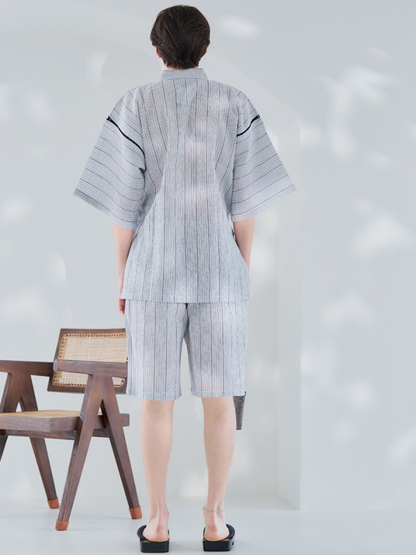 画像5: 【即日発送】【メンズ甚平】白地に黒縞模様甚平【甚平2点セット 甚平/下駄】[YMT]