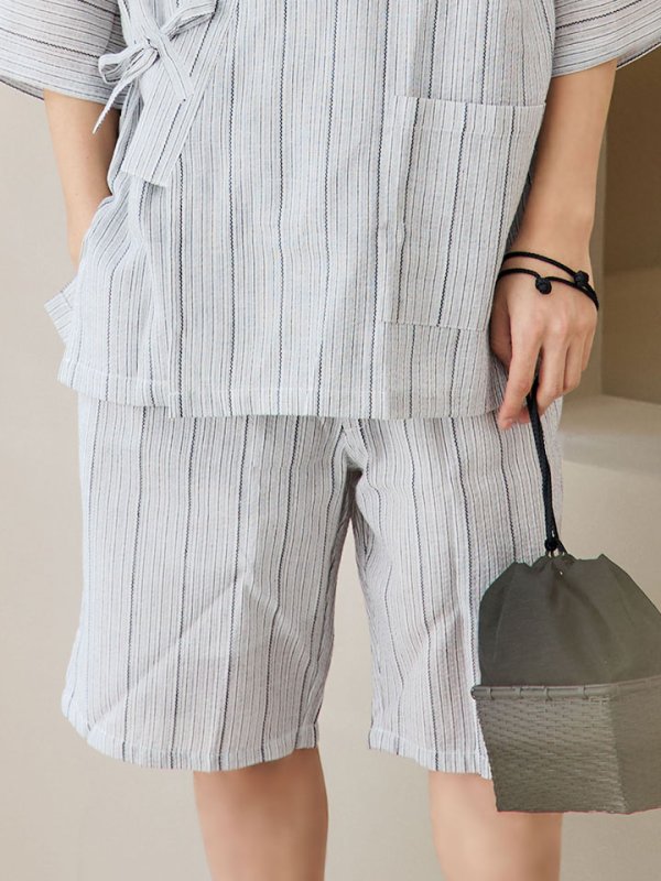 画像18: 【即日発送】【メンズ甚平】白地に黒縞模様甚平【甚平2点セット 甚平/下駄】 [YMT]