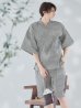 画像1: 【即日発送】【メンズ甚平】グレー地に縞模様甚平【甚平・下駄セット】[YMT] (1)