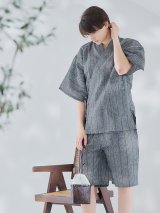 【即日発送】【メンズ甚平】グレー地に縞模様甚平【甚平・下駄セット】[YMT]