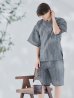 画像1: 【即日発送】【メンズ甚平】グレー地に縞模様甚平【甚平・下駄セット】[YMT] (1)
