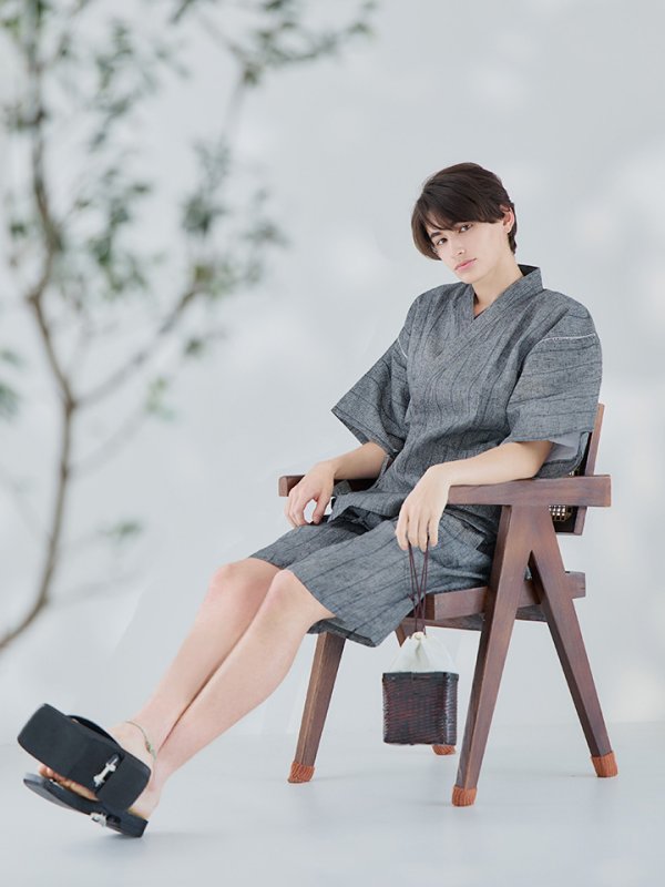 画像10: 【即日発送】【メンズ甚平】グレー地に縞模様甚平【甚平2点セット 甚平/下駄】[YMT]