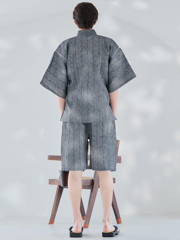 画像5: 【即日発送】【メンズ甚平】グレー地に縞模様甚平【甚平2点セット 甚平/下駄】[YMT]