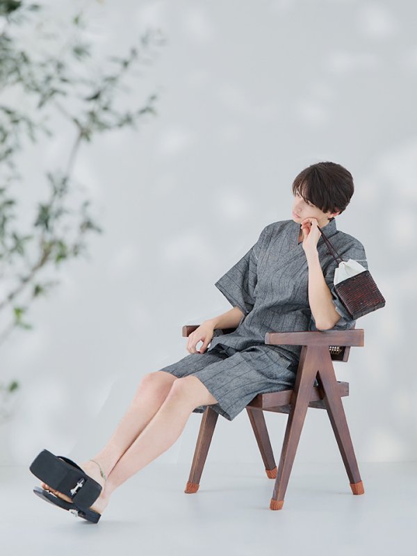 画像6: 【即日発送】【メンズ甚平】グレー地に縞模様甚平【甚平2点セット 甚平/下駄】[YMT]