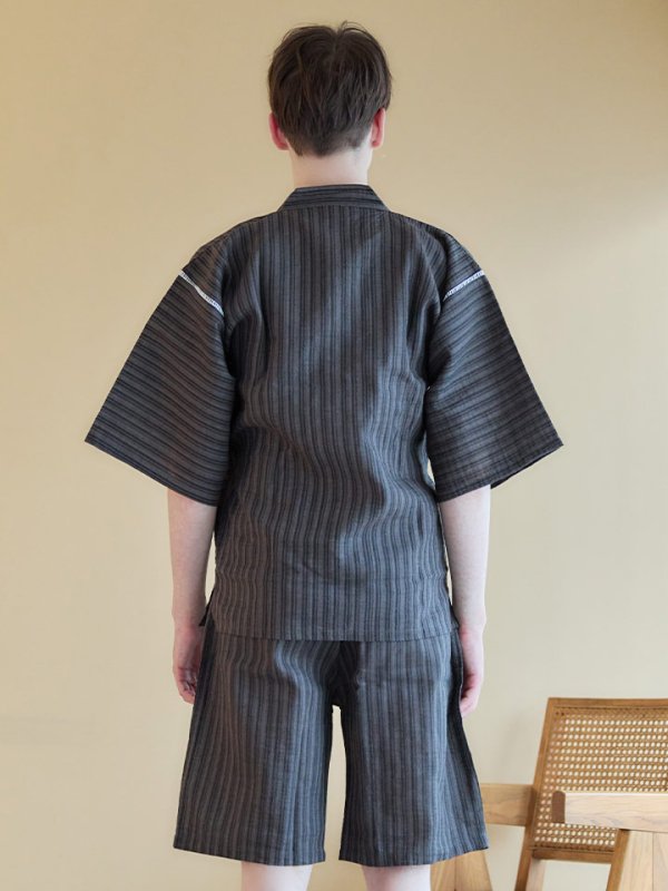 画像7: 【即日発送】【メンズ甚平】黒地にストライプのメンズ甚平【甚平2点セット 甚平/下駄】[YMT]