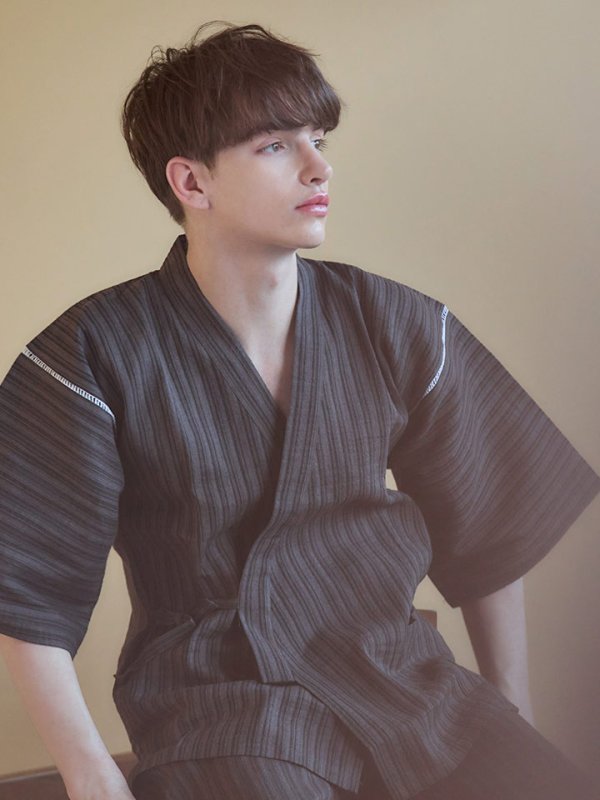 画像8: 【即日発送】【メンズ甚平】黒地にストライプのメンズ甚平【甚平2点セット 甚平/下駄】[YMT]