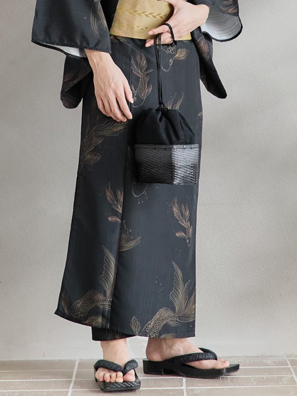 画像15: 【即日発送！】【メンズ浴衣】ブラック×シンプル金魚浴衣【浴衣３点セット 浴衣/帯/下駄】[YMT]