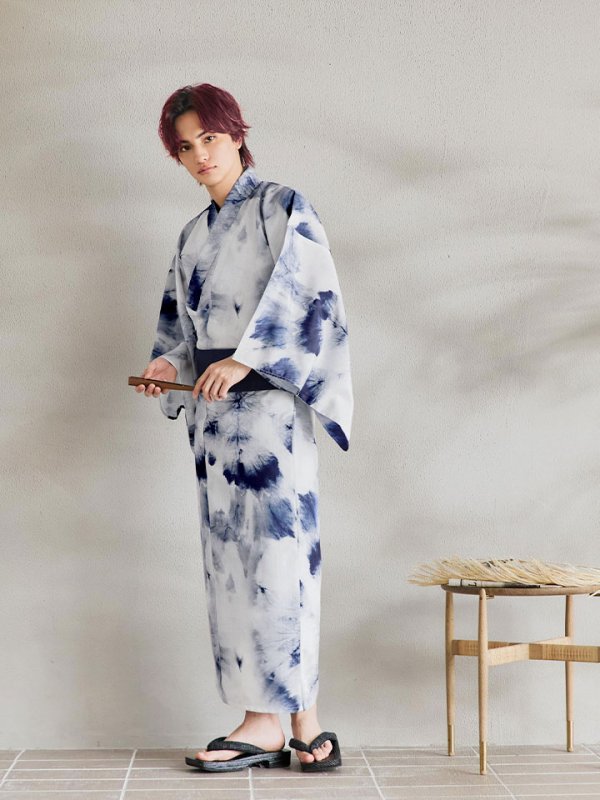 画像5: 【即日発送！】【メンズ浴衣】ブルー絞り柄タイダイ浴衣【浴衣３点セット 浴衣/帯/下駄】[YMT]