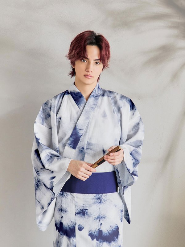 画像6: 【即日発送！】【メンズ浴衣】ブルー絞り柄タイダイ浴衣【浴衣３点セット 浴衣/帯/下駄】[YMT]