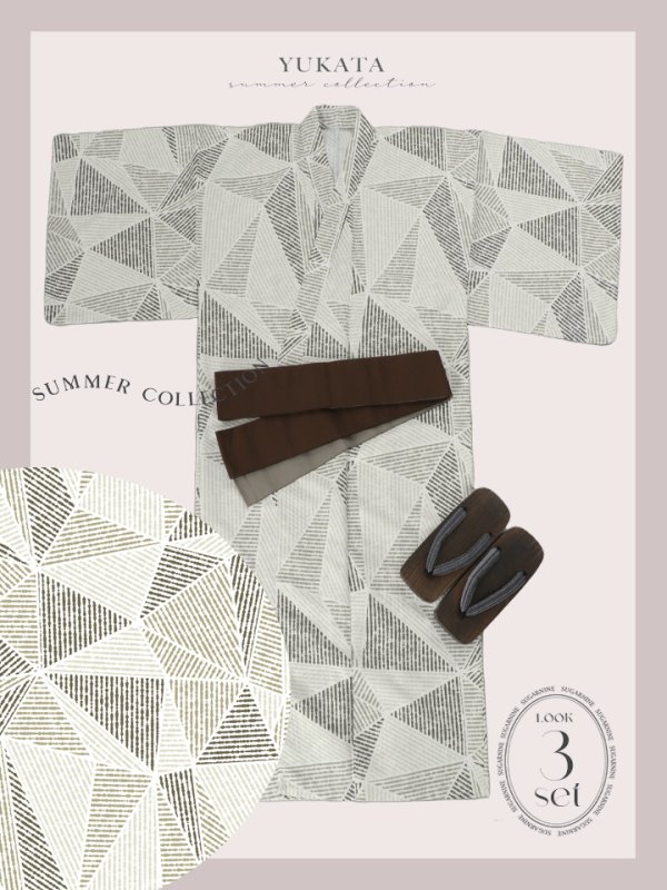 画像16: 【即日発送！】【メンズ浴衣】カーキグリーン幾何学的模様浴衣【浴衣３点セット 浴衣/帯/下駄】[YMT]