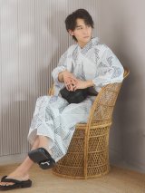 【即日発送！】【メンズ浴衣】カーキグリーン幾何学的模様浴衣【浴衣・帯・下駄セット】OBI-MS-002-wk-4-WR [YMT]
