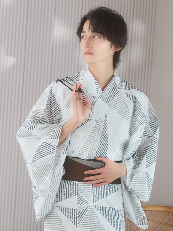 画像10: 【即日発送！】【メンズ浴衣】カーキグリーン幾何学的模様浴衣【浴衣３点セット 浴衣/帯/下駄】[YMT]