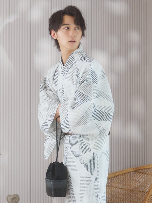 画像7: 【即日発送！】【メンズ浴衣】カーキグリーン幾何学的模様浴衣【浴衣３点セット 浴衣/帯/下駄】[YMT]