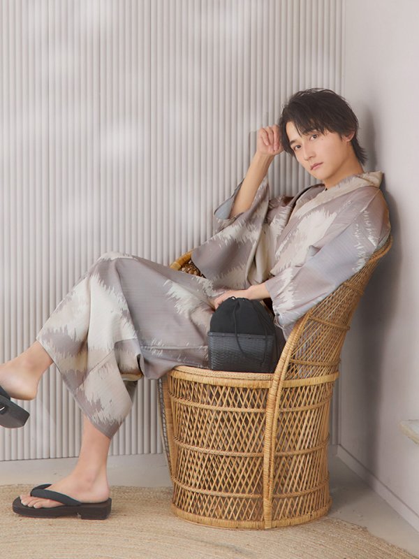 画像10: 【即日発送！】【メンズ浴衣】グレージュモザイク柄浴衣【浴衣３点セット 浴衣/帯/下駄】[YMT]