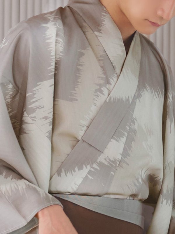 画像13: 【即日発送！】【メンズ浴衣】グレージュモザイク柄浴衣【浴衣３点セット 浴衣/帯/下駄】[YMT]